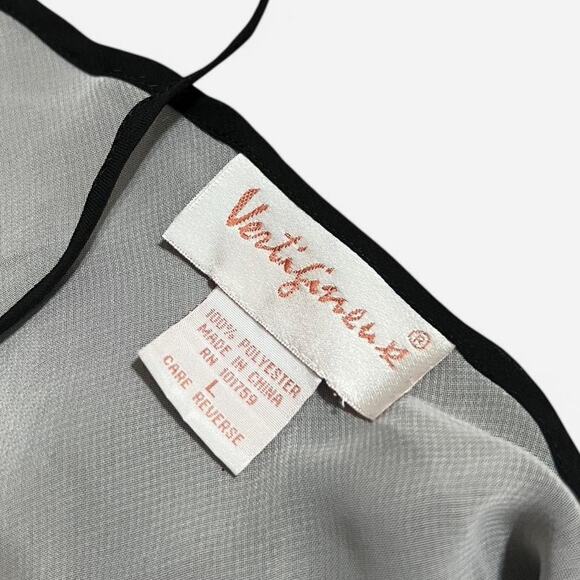 VTG 90s Vertigineux Sheer Black & White Mesh Floral Embroidered Babydoll Slip L - Picture 8 of 8